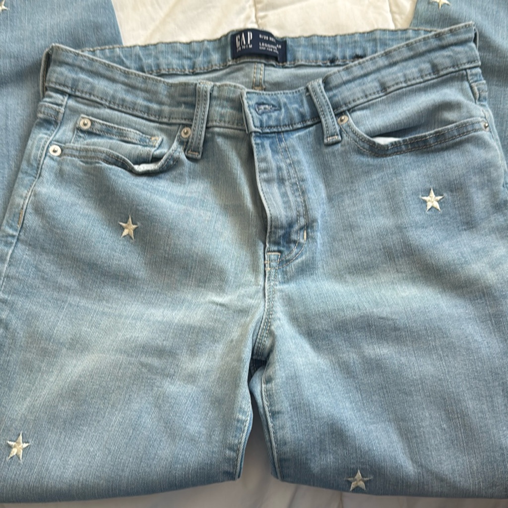 Stitched Stars Denim Jeans With Bling Stars Size 8/29 In Great Condition